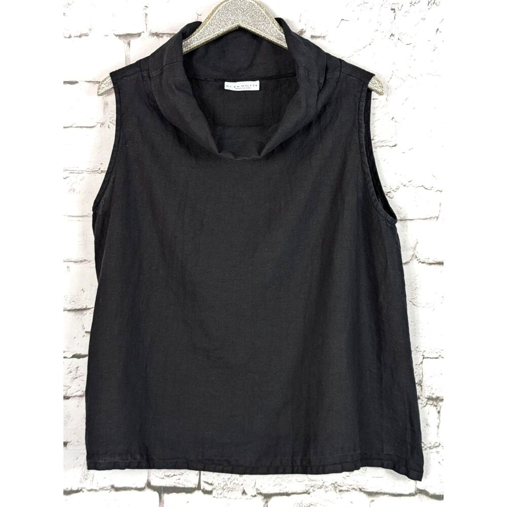 bryn WALKER 100% Linen Black Cowl-Neck Tank Minimalist Lagenlook Earthy Large